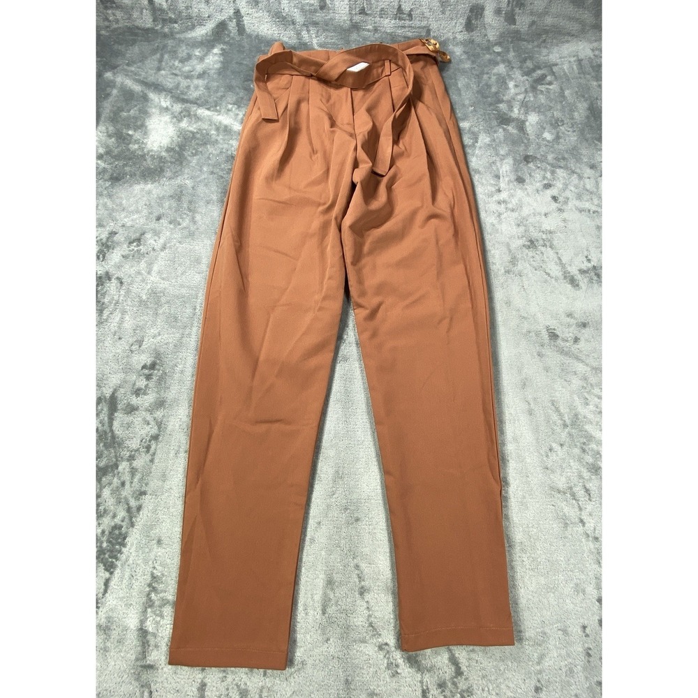 NWT Rust Paperbag Pants Womens Size 8 High Rise Tie Waist Minimalist Career Chic